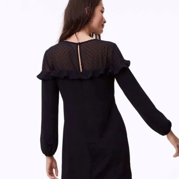 ποΈ π€LOFTπ€ - Black L/S Dress w/Sheer Polka Dot Ruffle Detail - Picture 3 of 16